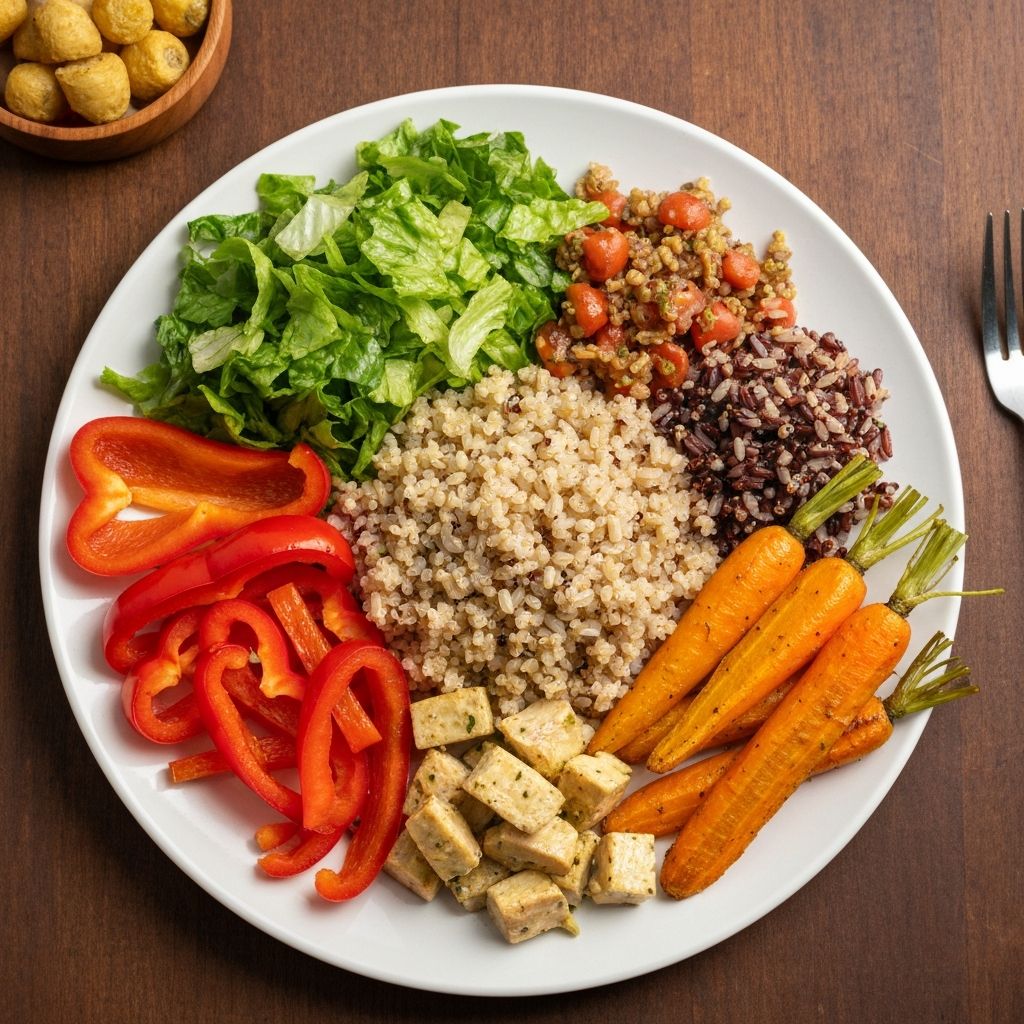 Plate of balanced meal with diverse food groups
